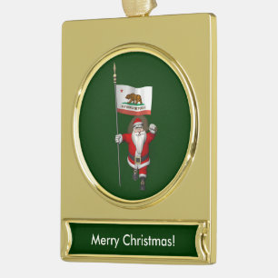 Sinterklaas met inzending van Californië Verguld Banner Ornament