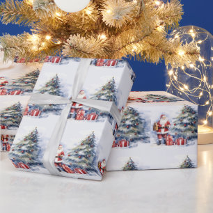 Sinterklaas met Kerstboom besneeuwd landschap Cadeaupapier