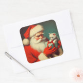 Sinterklaas met Kitten Retro Schattige Vierkante Sticker (Envelop)