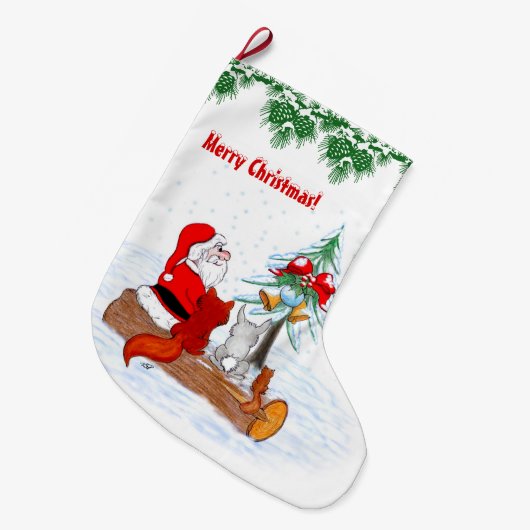 Sinterklaas met konijnenfox en eekhoorn grote kerstsok (Voorkant (Hangend))