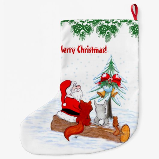 Sinterklaas met konijnenfox en eekhoorn grote kerstsok (Achterkant)