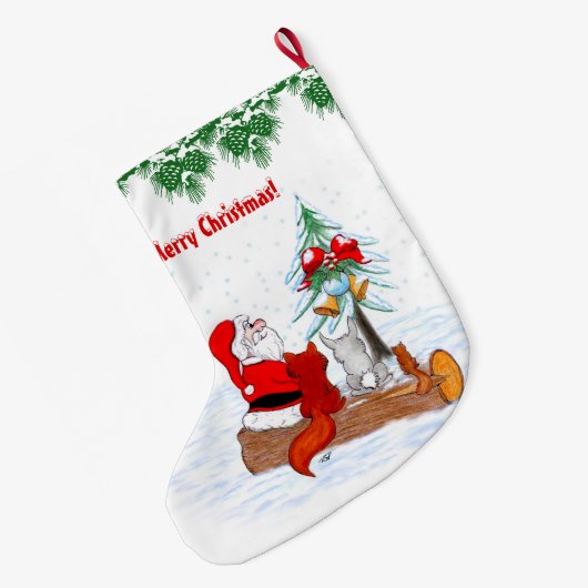 Sinterklaas met konijnenfox en eekhoorn grote kerstsok (Achterkant (Hangend))