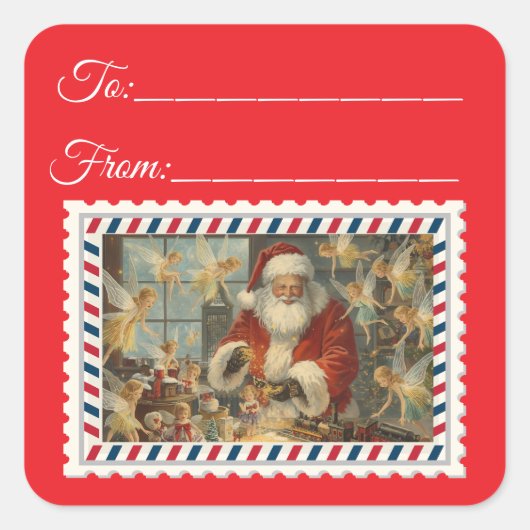  Sinterklaas met Magie & Fairies Square St Vierkante Sticker (Voorkant)