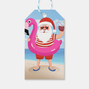Sinterklaas met opblaasbare flamingo cadeaulabel