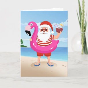 Sinterklaas met opblaasbare flamingo kaart