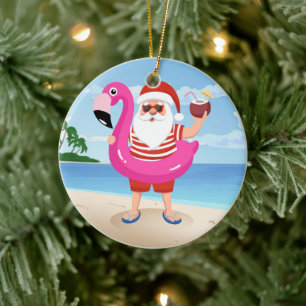 Sinterklaas met opblaasbare flamingo keramisch ornament