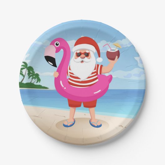 Sinterklaas met opblaasbare flamingo papieren bordje (Voorkant)