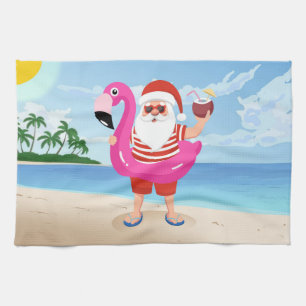 Sinterklaas met opblaasbare flamingo theedoek