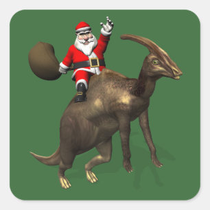 Sinterklaas met parasourolophus vierkante sticker