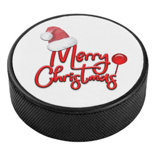 Sinterklaas met prettige kersttekst Pet Hockey Puck
