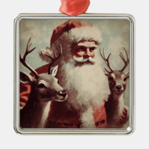 Sinterklaas met Rendier Illustratie Metalen Ornament