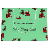 Sinterklaas met sluw groen groot cadeauzakje (Voorkant)