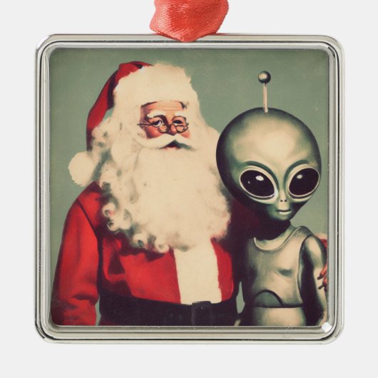 Sinterklaas met Space Alien Sci Fi Christmas Metalen Ornament (Voorkant)