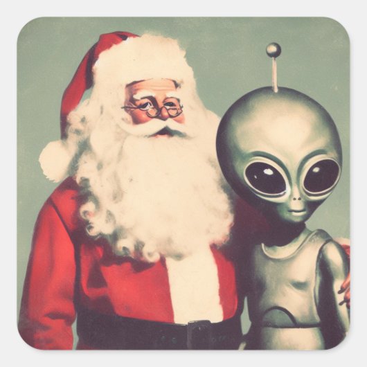 Sinterklaas met Space Alien Sci Fi Christmas Vierkante Sticker (Voorkant)