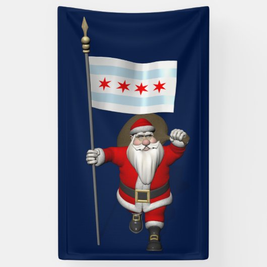 Sinterklaas met vlag van Chicago Spandoek (Verticaal)
