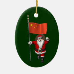 Sinterklaas met vlag van China Keramisch Ornament