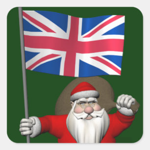 Sinterklaas met vlag van het Verenigd Koninkrijk Vierkante Sticker