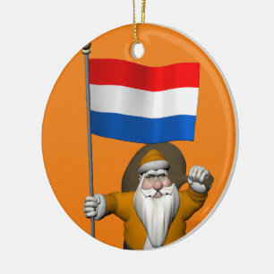 Sinterklaas met Vlag van Nederland Keramisch Ornament