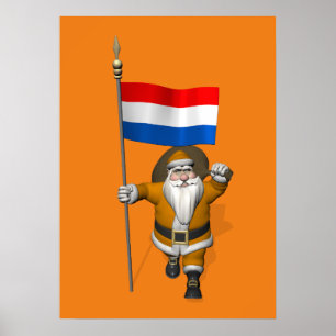 Sinterklaas met vlag van Nederland Poster