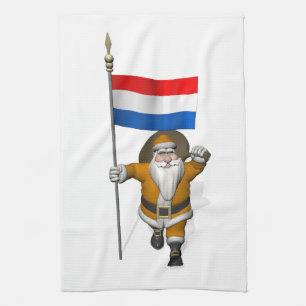 Sinterklaas met vlag van Nederland Theedoek