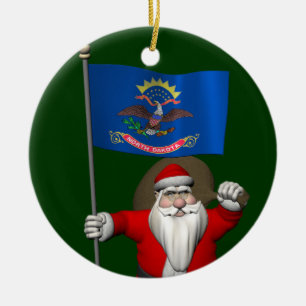Sinterklaas met vlag van North Dakota Keramisch Ornament