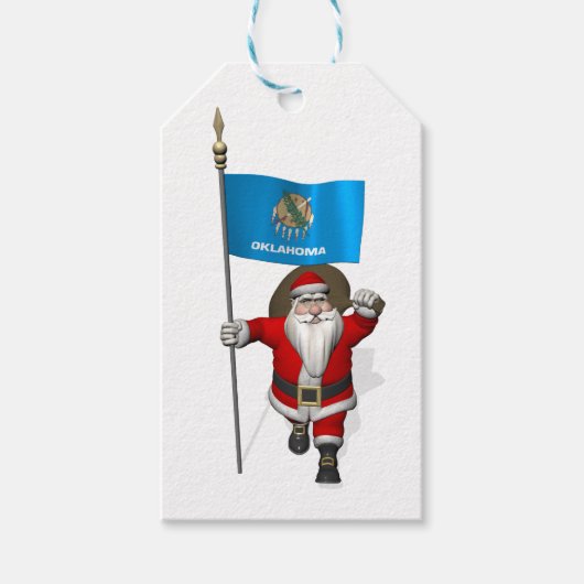 Sinterklaas met vlag van Oklahoma Cadeaulabel (Voorkant)