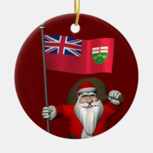 Sinterklaas met vlag van Ontario CDN Keramisch Ornament