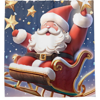 Sinterklaas met zijn slee die tussen de sterren vl douchegordijn