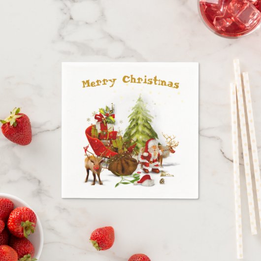 Sinterklaas met zijn slee en rendieren servet (Insitu)