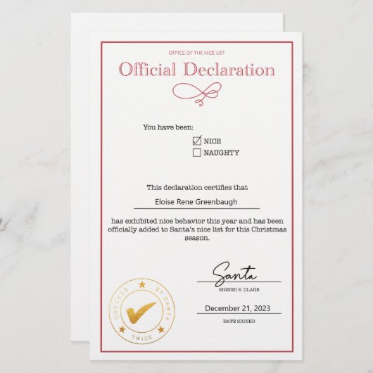 Sinterklaas Nice Lijst Verklaring Bewerkbaar (Voorkant / Achterkant)