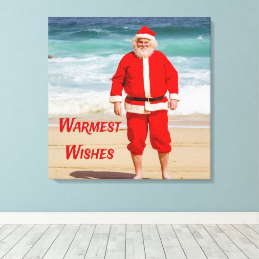Sinterklaas op Beach Warmest Wishes Funny Humor Canvas Afdruk (Insitu (Houten vloer))