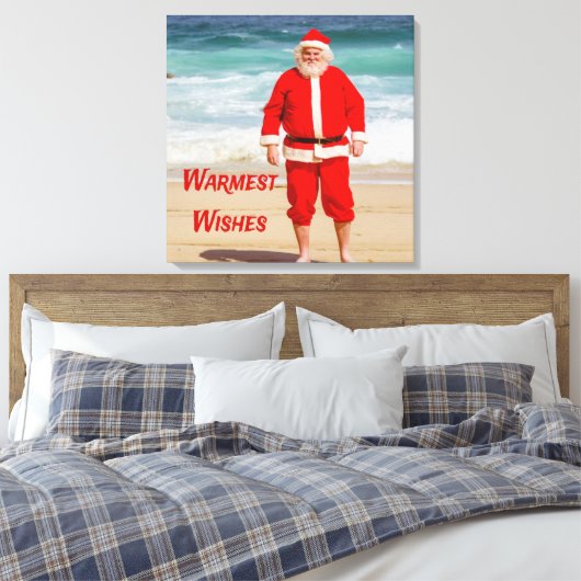 Sinterklaas op Beach Warmest Wishes Funny Humor Canvas Afdruk (Insitu (Slaapkamer))