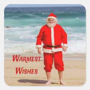 Sinterklaas op Beach Warmest Wishes Funny Humor Vierkante Sticker