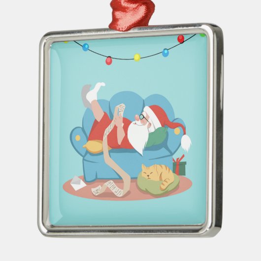 Sinterklaas op de bank in pyjama metalen ornament (Links)