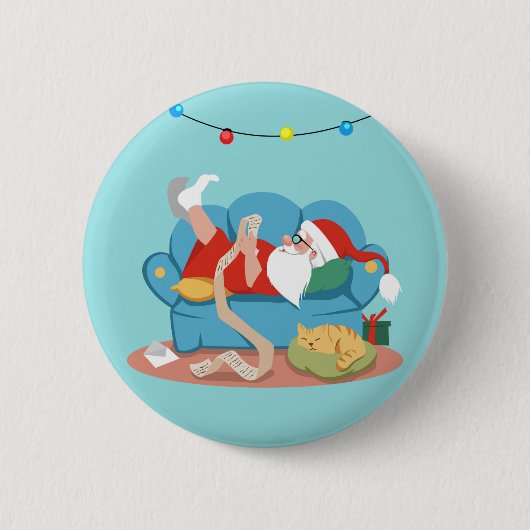 Sinterklaas op de bank in pyjama ronde button 5,7 cm (Voorkant)