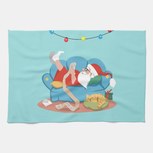 Sinterklaas op de bank in pyjama theedoek (Horizontaal)
