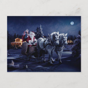 Sinterklaas op een paard met drijvende slee feestdagenkaart