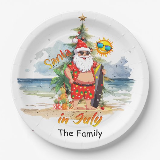 Sinterklaas op het strand Kerstmis in juli Feest Papieren Bordje (Voorkant)