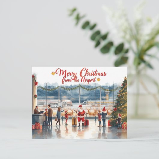 Sinterklaas op het vliegveld briefkaart (Staand voorkant)