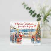 Sinterklaas op het vliegveld feestdagenkaart (Staand voorkant)