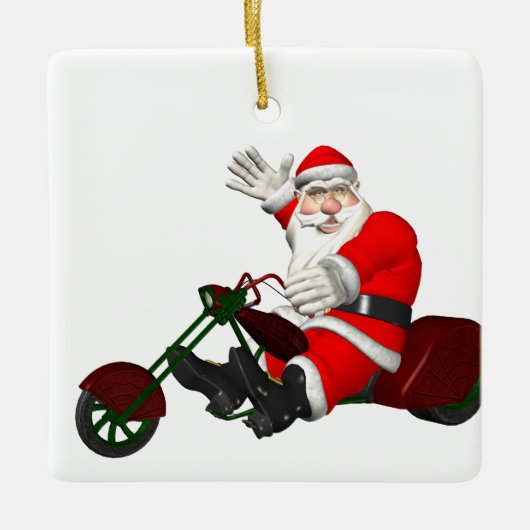 Sinterklaas op motortrede keramisch ornament (Voorkant)