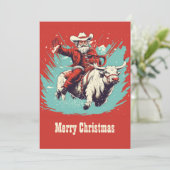 Sinterklaas op Rodeo Bull rijden Feestdagenkaart (Staand voorkant)