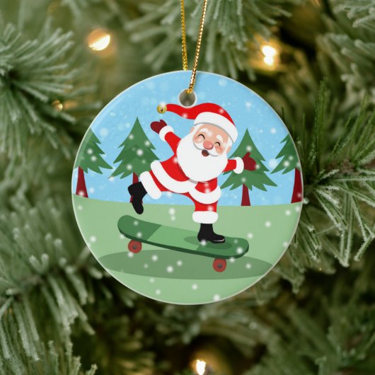 Sinterklaas op skateboard keramisch ornament (Boom)