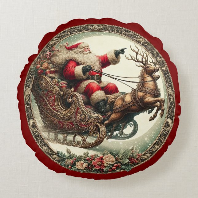 Sinterklaas op slee en rendier rond kussen (Voorkant)