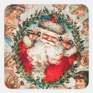 Sinterklaas op snaartelefoons die naar kinderen lu vierkante sticker