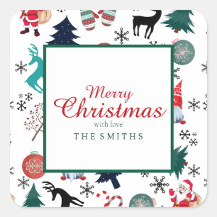 Sinterklaas rendieren dennen wanten vierkante sticker