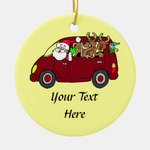 Sinterklaas, rendieren en elfen in bestelwagen keramisch ornament