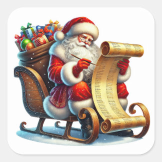 Sinterklaas Reviewen Zijn Lijst Met Een Tas Cadeau Vierkante Sticker