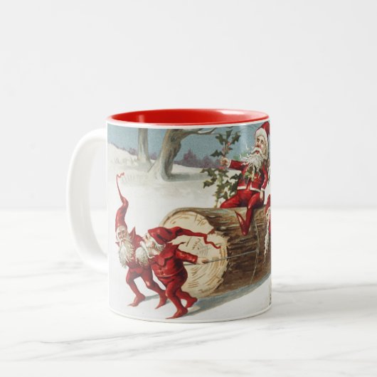 Sinterklaas Rijden Log als Elfen Push en Pull Tweekleurige Koffiemok (Voorkant links)