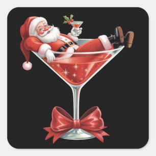 Sinterklaas' Rommelige Kerst Martini Grappige Sint Vierkante Sticker